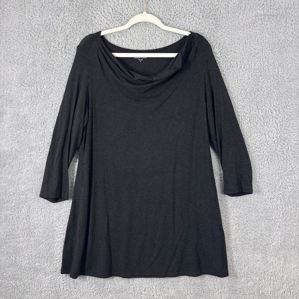 Eileen Fisher Cowl Boat Neck Fine Jersey Tunic Top Size M Dark Gray Stretch